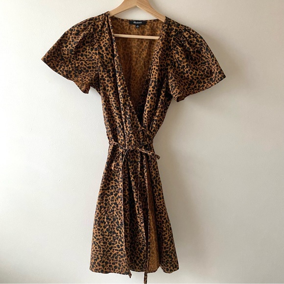 Madewell‎ Flutter-Sleeve Wrap Mini Dress in Painted Leopard Size Extra Small - Picture 8 of 12